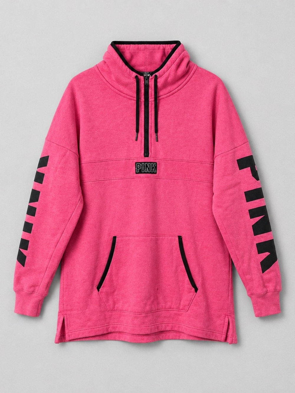 PINK Victoria's Secret Hot Pink Half-Zip Pullover with Black Trim